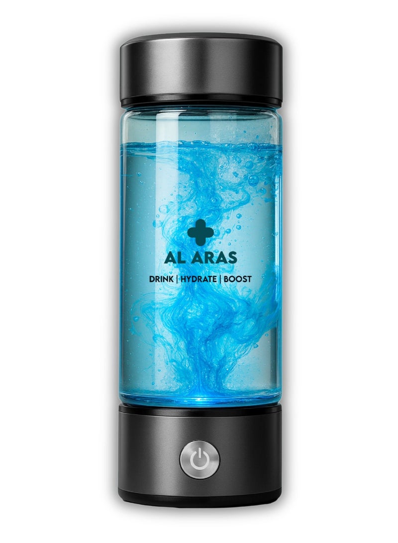 AL ARAS Hydrogen Water Bottle with PEM SPE Technology – 2200PPB | Portable Rechargeable SPE/PEM Hydrogen Water Maker, 420ml, Type-C, For Home Office Travel & Fitness - Image 1